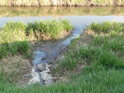 Kanalizační vyústění na pravém břehu Kyjovky v Týnci.